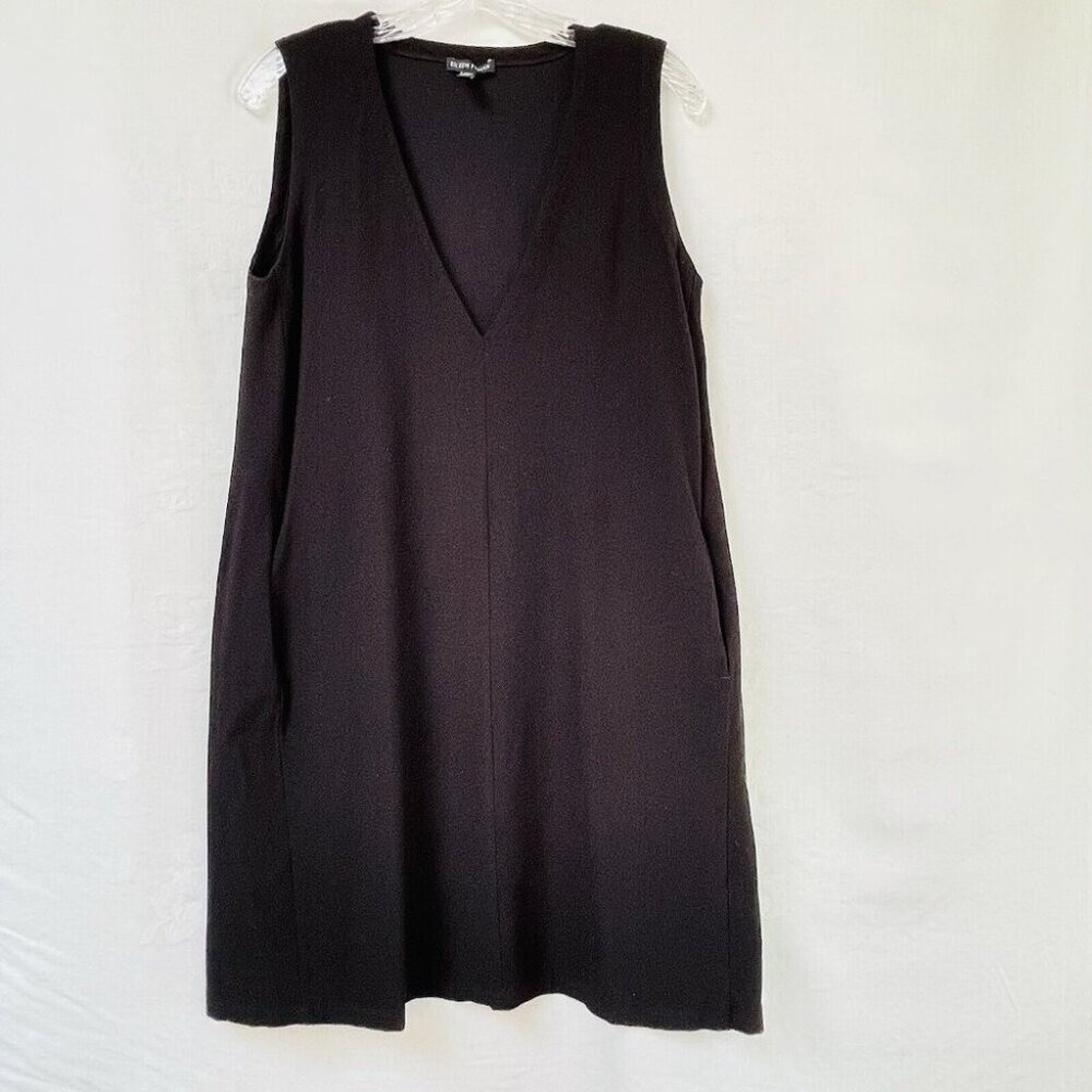 Eileen Fisher Sleeveless Tunic Dress Blouse Womens XS Pockets Goth Black Fairy